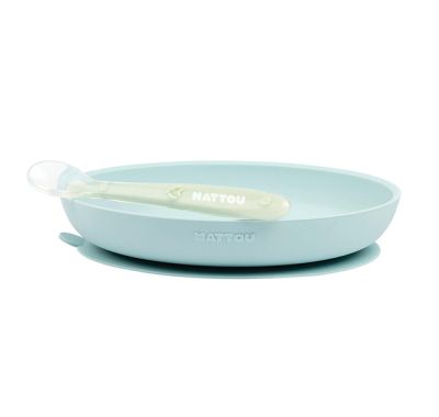 Σετ φαγητού Nattou silicon 2 τεμαχίων  πιάτο-κουτάλι πράσινο-μπλε στο Bebe Maison