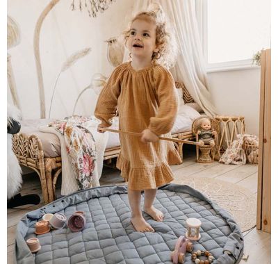 Στρώμα παιχνιδιού μαλακό Play & Go οργανικό βαμβάκι - τσάντα 2 σε 1 dusty Blue στο Bebe Maison