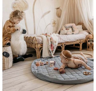 Στρώμα παιχνιδιού μαλακό Play & Go οργανικό βαμβάκι - τσάντα 2 σε 1 dusty Blue στο Bebe Maison