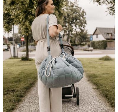 Στρώμα παιχνιδιού μαλακό Play & Go οργανικό βαμβάκι - τσάντα 2 σε 1 dusty Blue στο Bebe Maison