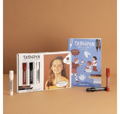 Σετ ζωγραφικής δέρματος Nailmatic tattoopen με βιβλιαράκι και μπογιές καφέ-μαυρο-λευκό στο Bebe Maison