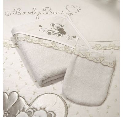 Μπουρνούζι - κάπα & γάντι μπάνιου Funna Baby  lovely bear cream 90x90 στο Bebe Maison
