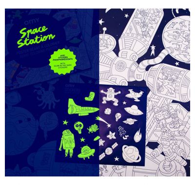 Αφίσα γίγας για ζωγραφική OMY με φωσφορίζοντα αυτοκόλλητα Διάστημα στο Bebe Maison