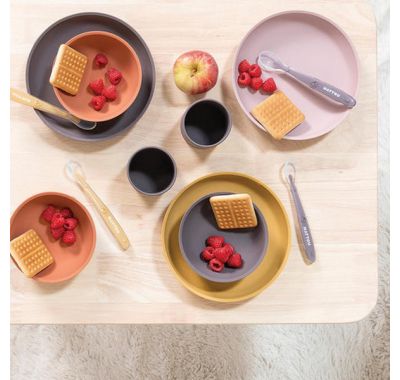 Σετ φαγητού Nattou silicon 4 τεμαχίων ροζ-μωβ στο Bebe Maison
