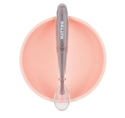 Σετ φαγητού Nattou silicon 2 τεμαχίων μπολ και κουτάλι ροζ-μωβ στο Bebe Maison