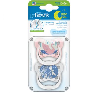 Σετ πιπίλες νυχτός Dr Brown's 0-6 μηνών επίπεδο 1 prevent girl 2τμχ στο Bebe Maison