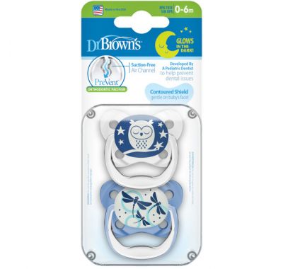 Σετ πιπίλες νυχτός Dr Brown's 0-6 μηνών επίπεδο 1 prevent boy 2τμχ στο Bebe Maison