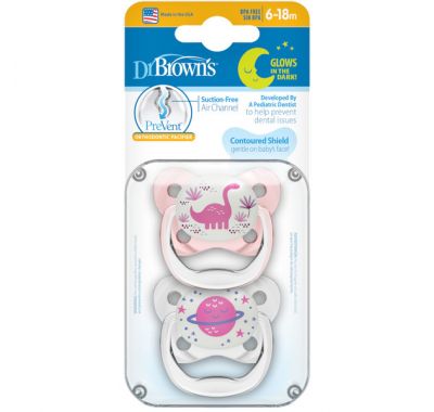 Σετ πιπίλες νυχτός Dr Brown's 6-18 μηνών επίπεδο 2 prevent girl 2τμχ στο Bebe Maison