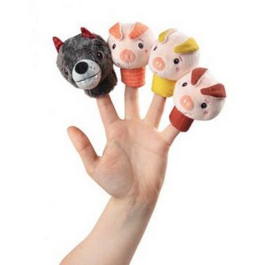 Σετ 4 υφασμάτινες δαχτυλόκουκλες Lilliputiens Ο λύκος και τα 3 γουρουνάκια στο Bebe Maison