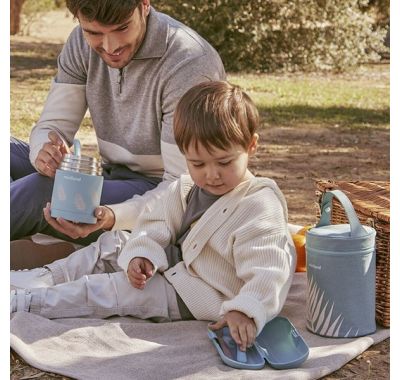 Θερμός φαγητού Miniland Silky Food Thermos Mini Blue Leaves 600ml στο Bebe Maison