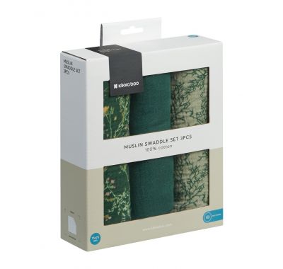 Πάνες αγκαλιάς 3 τμχ από μουσελίνα 75x75 εκ. KikkaBoo Secret Garden Green στο Bebe Maison