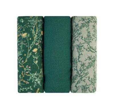Πάνες αγκαλιάς 3 τμχ από μουσελίνα 75x75 εκ. KikkaBoo Secret Garden Green στο Bebe Maison