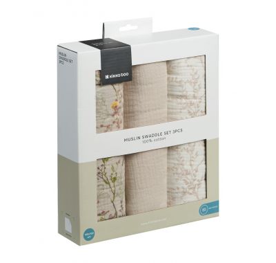 Πάνες αγκαλιάς 3 τμχ από μουσελίνα 100x100 εκ. KikkaBoo Secret Garden Beige στο Bebe Maison