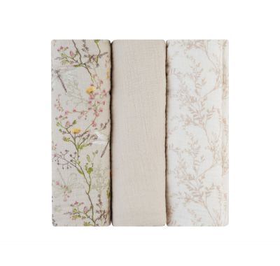 Πάνες αγκαλιάς 3 τμχ από μουσελίνα 100x100 εκ. KikkaBoo Secret Garden Beige στο Bebe Maison