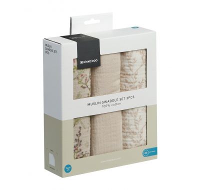 Πάνες αγκαλιάς 3 τμχ από μουσελίνα 75x75 KikkaBoo Secret Garden Beige στο Bebe Maison