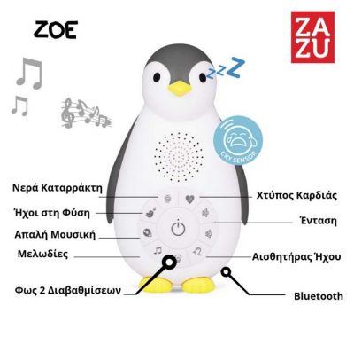 Επαναφορτιζόμενo παιχνίδι Zazu  με λευκούς ήχους Zoe Πιγκουίνος στο Bebe Maison