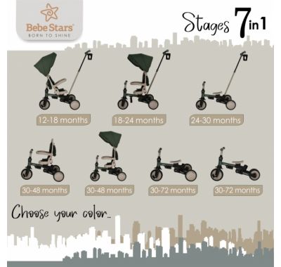 Ποδηλατάκι τρίκυκλο Bebe Stars Urban 7in1 Natural Beige 822-182 στο Bebe Maison