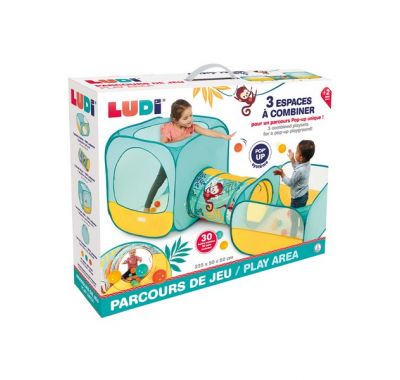 Κύβος-σκηνή παιχνιδιού pop-up Ludi με τούνελ και 30 μπαλάκια "Ζούγκλα" στο Bebe Maison