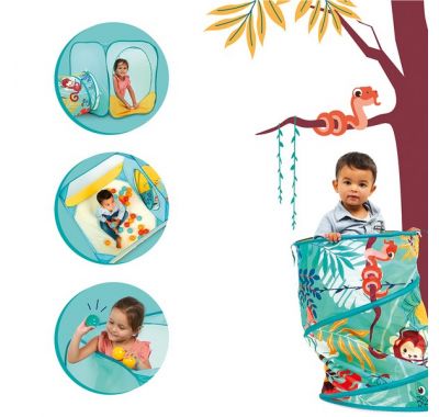 Κύβος-σκηνή παιχνιδιού pop-up Ludi με τούνελ και 30 μπαλάκια "Ζούγκλα" στο Bebe Maison