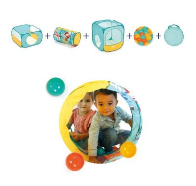 Κύβος-σκηνή παιχνιδιού pop-up Ludi με τούνελ και 30 μπαλάκια "Ζούγκλα" στο Bebe Maison