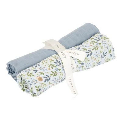 Σετ 2 πανάκια αγκαλιάς Little Dutch από μουσελίνα Forest Adventure / Denim Blue 70x70 στο Bebe Maison