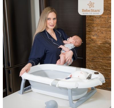 Πτυσσόμενη μπανιέρα Bebe Stars με θερμόμετρο Whale Olive στο Bebe Maison