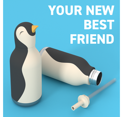 Ανοξείδωτο παιδικό παγουράκι με καλαμάκι 475ml Asobu Bestie Bottle Pengiun στο Bebe Maison