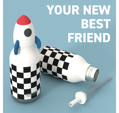 Ανοξείδωτο παιδικό παγουράκι με καλαμάκι 475ml Asobu Bestie Bottle Rocket στο Bebe Maison