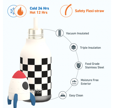 Ανοξείδωτο παιδικό παγουράκι με καλαμάκι 475ml Asobu Bestie Bottle Rocket στο Bebe Maison