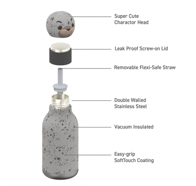 Ανοξείδωτο παιδικό παγουράκι με καλαμάκι 475ml Asobu Bestie Bottle Seal στο Bebe Maison