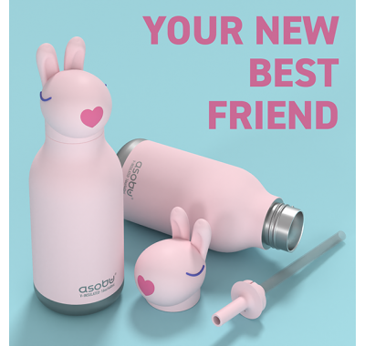 Ανοξείδωτο παιδικό παγουράκι με καλαμάκι 475ml Asobu Bestie Bottle Bunny στο Bebe Maison