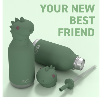 Ανοξείδωτο παιδικό παγουράκι με καλαμάκι 475ml Asobu Bestie Bottle Dinosaur στο Bebe Maison