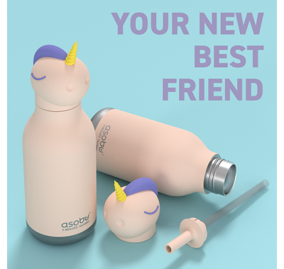 Ανοξείδωτο παιδικό παγουράκι με καλαμάκι 475ml Asobu Bestie Bottle Unicorn στο Bebe Maison