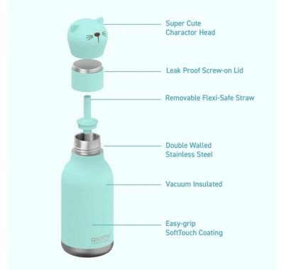 Ανοξείδωτο παιδικό παγουράκι με καλαμάκι 475ml Asobu Bestie Bottle Cat στο Bebe Maison