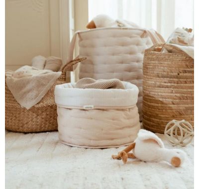 Καλάθι αλλαξιέρας  Little Dutch καπιτονέ μεγάλο Pure Soft Beige Stripes στο Bebe Maison