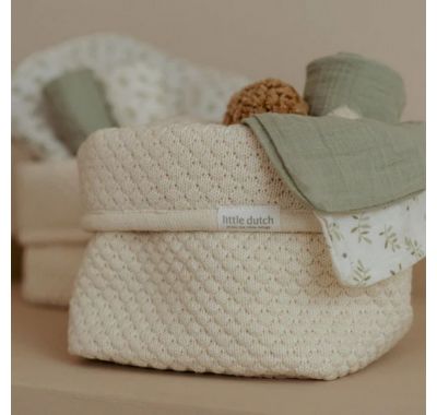 Καλάθι αλλαξιέρας  Little Dutch πλεκτό μικρό Pure Soft White στο Bebe Maison