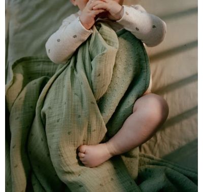 Κουβέρτα πλεκτή Little Dutch με επένδυση fleece Pure Sage 110x140 στο Bebe Maison