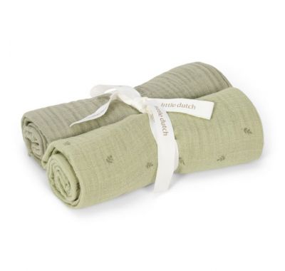 Σετ 2 πανάκια αγκαλιάς Little Dutch από μουσελίνα Pure Sage 70x70 στο Bebe Maison