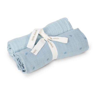 Σετ 2 πανάκια αγκαλιάς Little Dutch από μουσελίνα Pure Denim Blue 70x70 στο Bebe Maison
