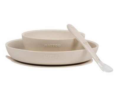 Σετ φαγητού Nattou silicon 3 τεμαχίων απαλό μπεζ στο Bebe Maison