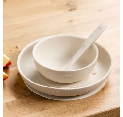 Σετ φαγητού Nattou silicon 3 τεμαχίων απαλό μπεζ στο Bebe Maison