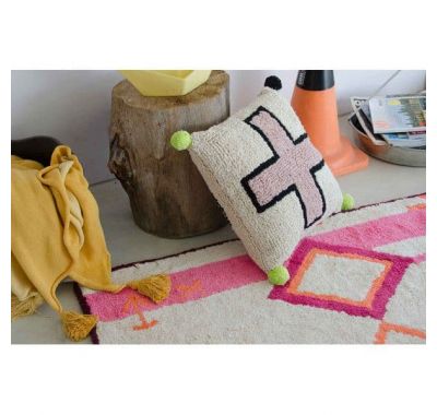 Μαξιλάρι Lorena Canals Cross λευκό-ροζ στο Bebe Maison