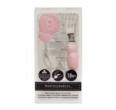 Marcus & Marcus  Γουρουνάκι  κουτάλι & Πιρούνι σετ σιλικόνης με βάση στο Bebe Maison