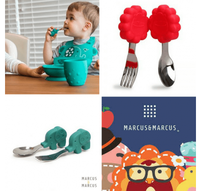 Marcus & Marcus  Γουρουνάκι  κουτάλι & Πιρούνι σετ σιλικόνης με βάση στο Bebe Maison