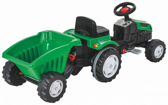 Ποδοκίνητο παιδικό τρακτέρ με τρέιλορ Moni Tractor green στο Bebe Maison