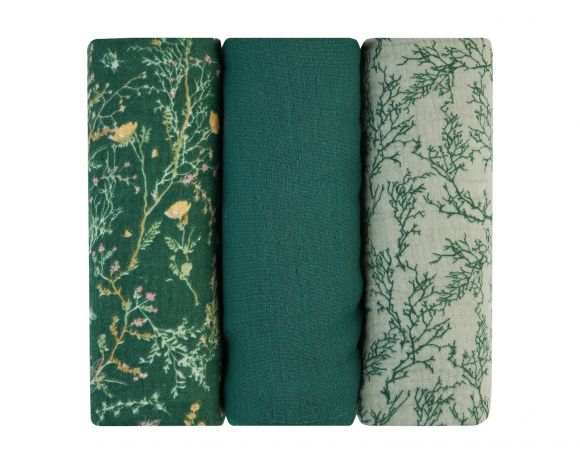 Πάνες αγκαλιάς 3 τμχ από μουσελίνα 75x75 εκ. KikkaBoo Secret Garden Green στο Bebe Maison