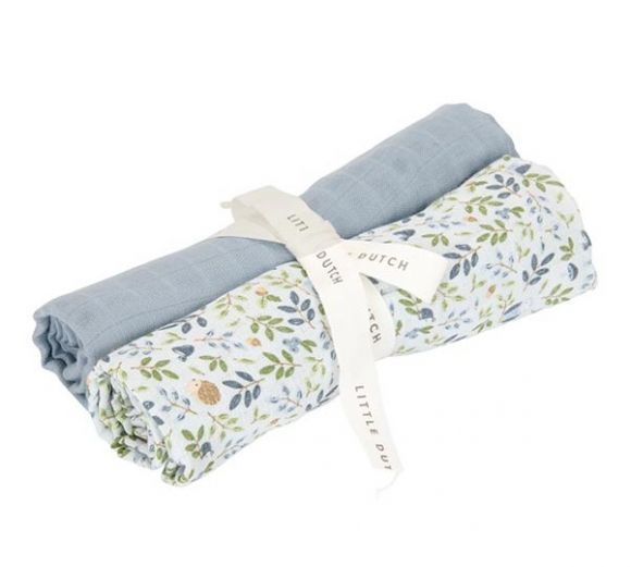 Σετ 2 πανάκια αγκαλιάς Little Dutch από μουσελίνα Forest Adventure / Denim Blue 70x70 στο Bebe Maison