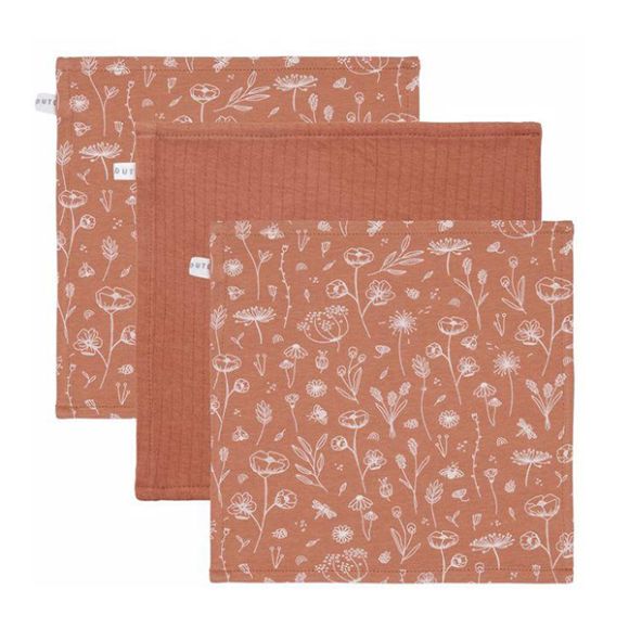 Σετ 3 πανάκια προσώπου Wild flowers Little Dutch Rust/Pure Rust 25 x 25 στο Bebe Maison