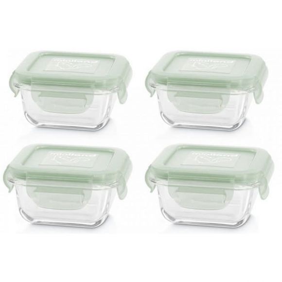 Σετ γυάλινα φαγητοδοχεία Miniland Natur Square Chip 160 ml 4τμχ στο Bebe Maison