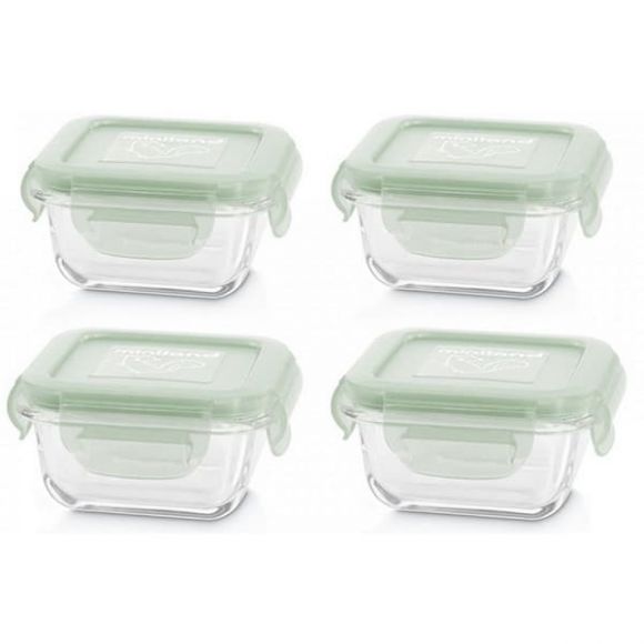 Σετ γυάλινα φαγητοδοχεία Miniland Natur Square Chip 160 ml 4τμχ στο Bebe Maison